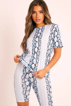 Rebellious Fashion Blue Snake T-shirt Cycling Short Set - Alissandra