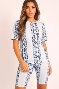 Rebellious Fashion Blue Snake T-shirt Cycling Short Set - Alissandra
