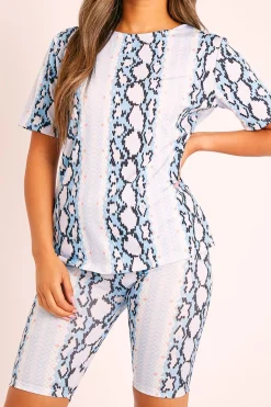 Rebellious Fashion Blue Snake T-shirt Cycling Short Set - Alissandra