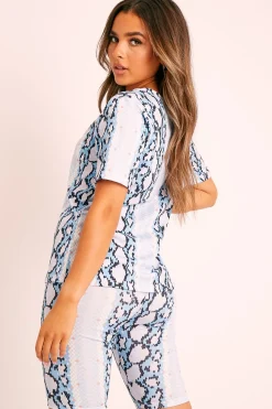 Rebellious Fashion Blue Snake T-shirt Cycling Short Set - Alissandra
