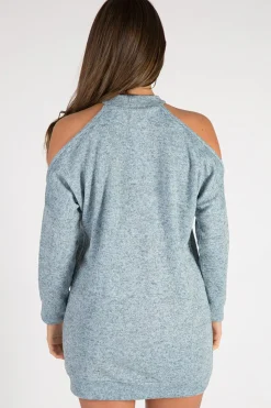 Rebellious Fashion Blue Soft Cold Shoulder Jumper Dress - Tina