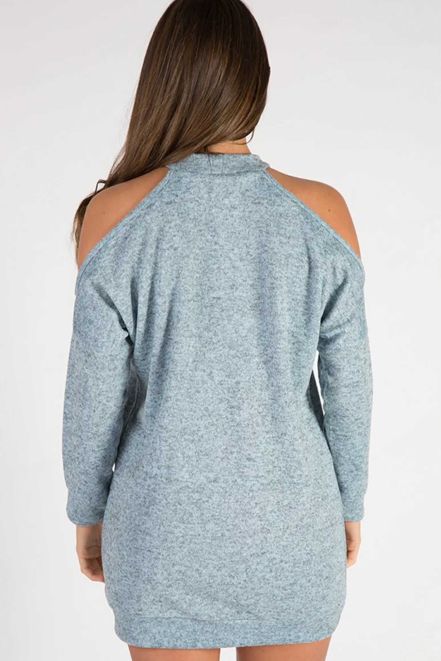 Rebellious Fashion Blue Soft Cold Shoulder Jumper Dress - Tina
