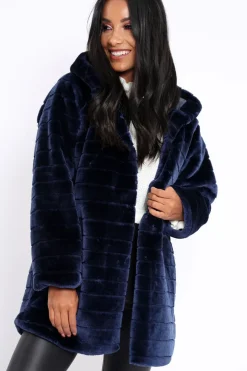 Rebellious Fashion Blue Soft Faux Fur Hooded Coat - Kila