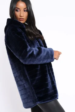 Rebellious Fashion Blue Soft Faux Fur Hooded Coat - Kila
