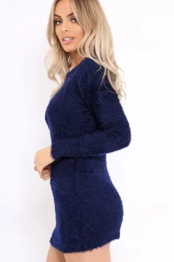 Rebellious Fashion Blue Soft Fur Knit Jumper Dress - Beck