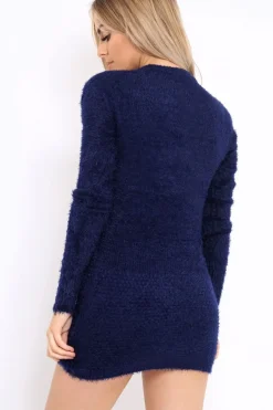 Rebellious Fashion Blue Soft Fur Knit Jumper Dress - Beck