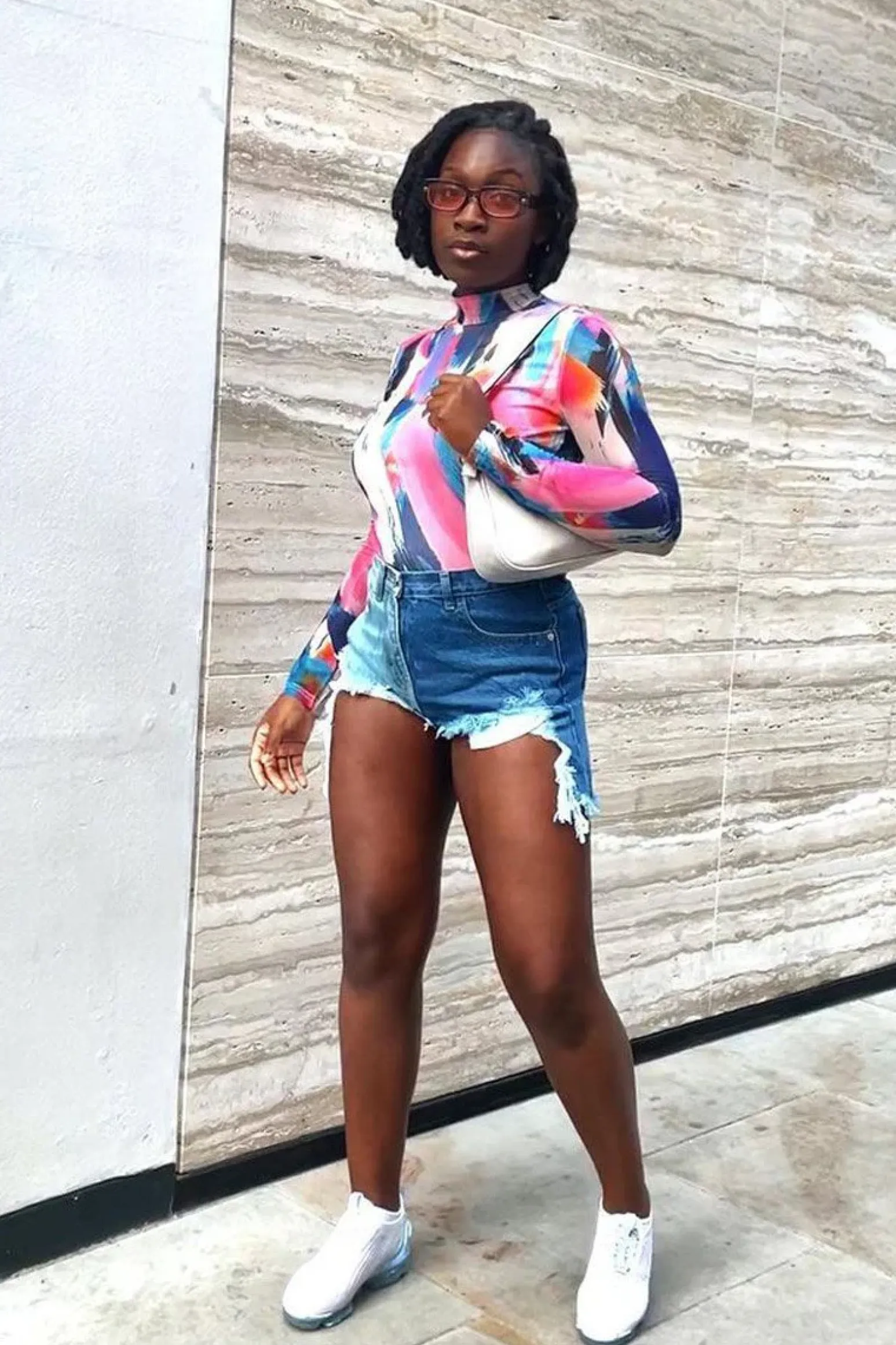 Rebellious Fashion Blue Splice Denim Extreme Rip Front Shorts - Aarya