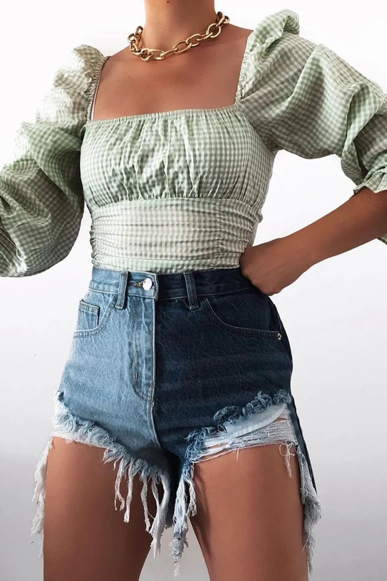 Rebellious Fashion Blue Splice Denim Extreme Rip Front Shorts - Aarya