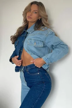 Rebellious Fashion Blue Splice Two Tone Denim Jacket - Beula