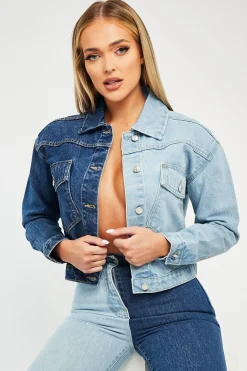 Rebellious Fashion Blue Splice Two Tone Denim Jacket - Beula