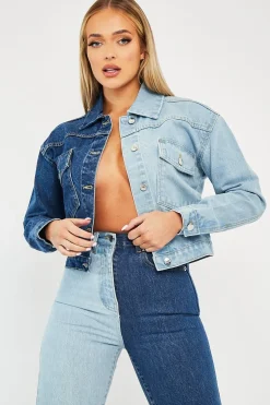 Rebellious Fashion Blue Splice Two Tone Denim Jacket - Beula