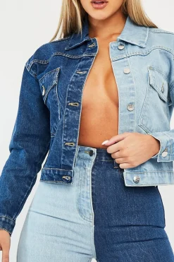 Rebellious Fashion Blue Splice Two Tone Denim Jacket - Beula