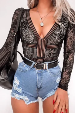 Rebellious Fashion Blue Stretch Distressed Denim Shorts - Jhene