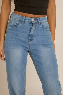 Rebellious Fashion Blue Stretch Straight Leg Frayed Hem Jeans - Scarlett