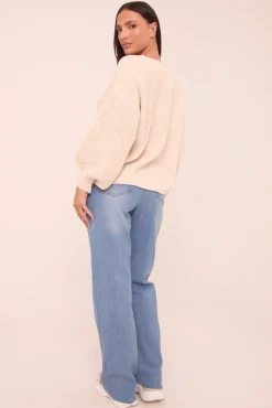 Rebellious Fashion Blue Stretch Straight Leg Frayed Hem Jeans - Scarlett