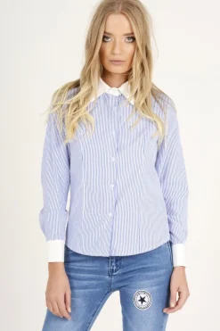 Rebellious Fashion Blue Stripe Collared Shirt - Nelly
