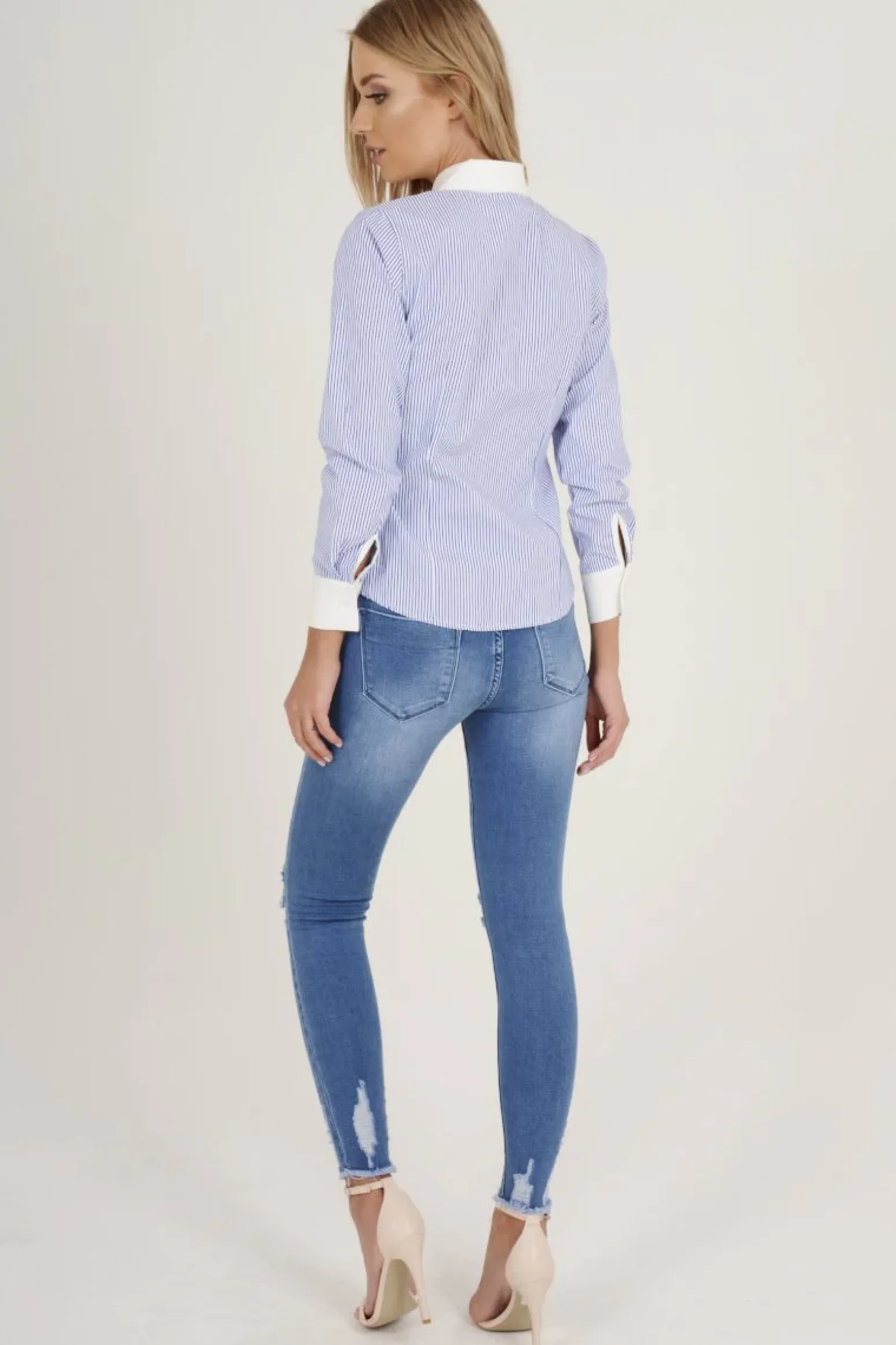 Rebellious Fashion Blue Stripe Collared Shirt - Nelly
