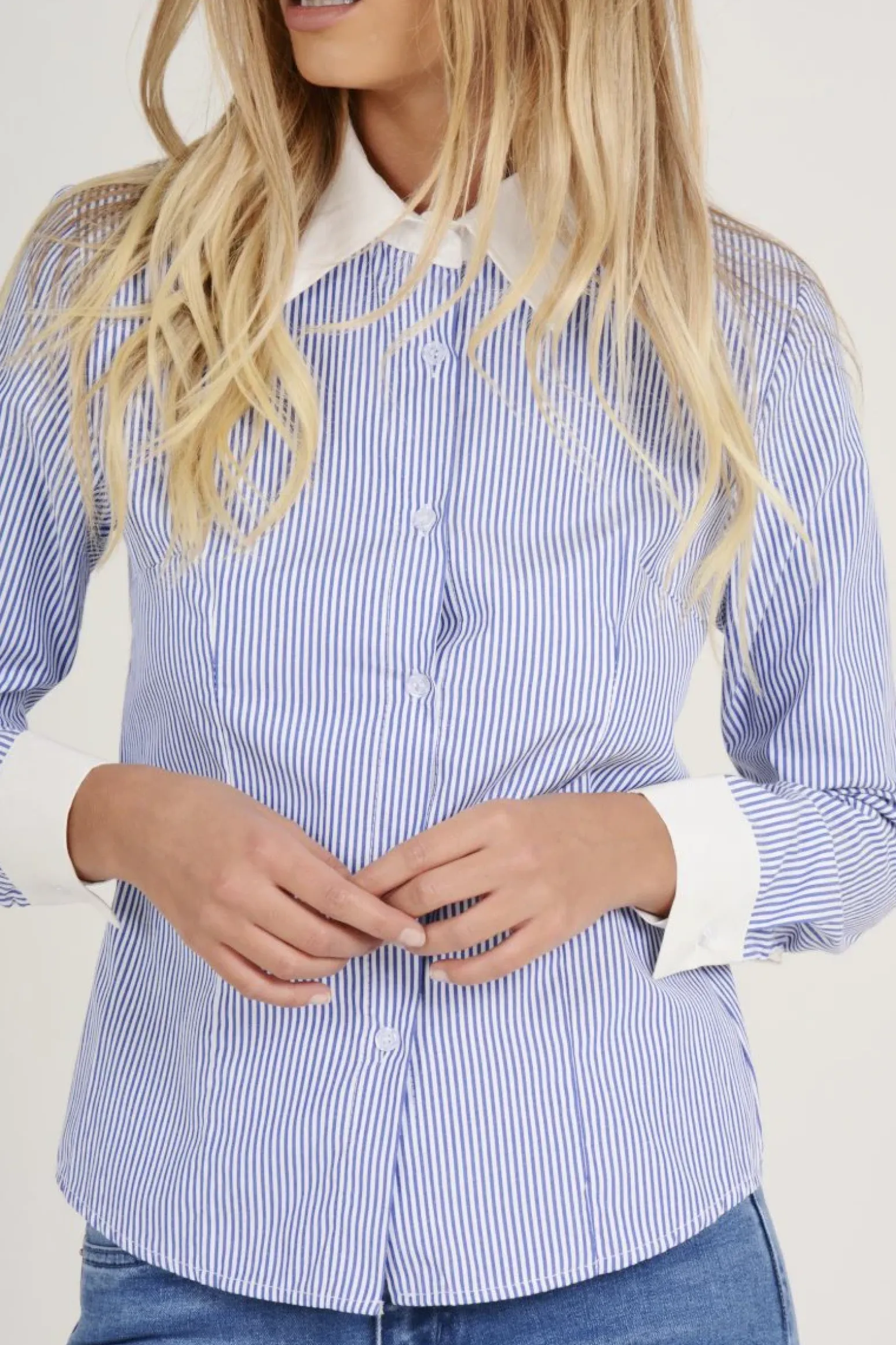 Rebellious Fashion Blue Stripe Collared Shirt - Nelly