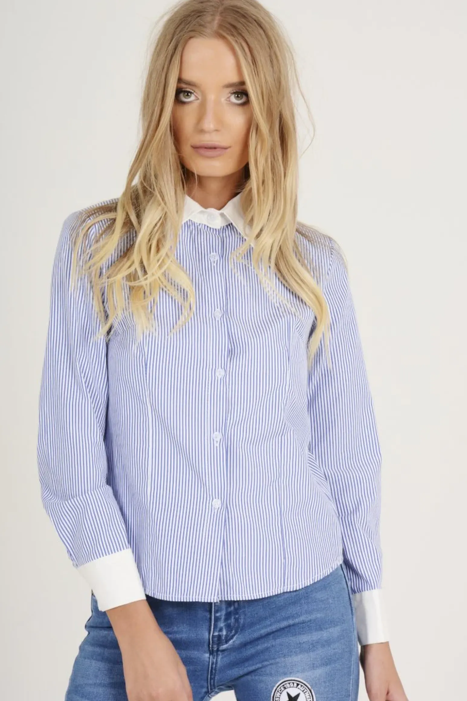 Rebellious Fashion Blue Stripe Collared Shirt - Nelly