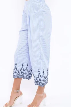 Rebellious Fashion Blue Stripe Cropped Wide Leg Trousers - Eliana