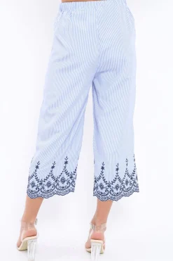 Rebellious Fashion Blue Stripe Cropped Wide Leg Trousers - Eliana