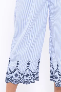 Rebellious Fashion Blue Stripe Cropped Wide Leg Trousers - Eliana