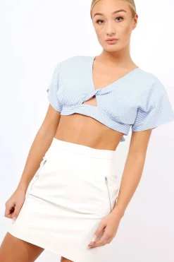 Rebellious Fashion Blue Striped Bow Back crop Top - Jayme