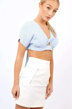Rebellious Fashion Blue Striped Bow Back crop Top - Jayme