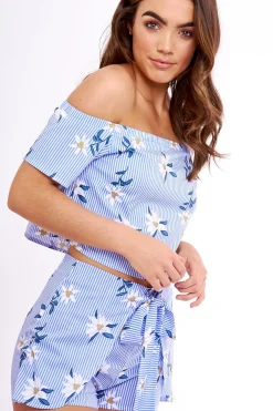Rebellious Fashion Blue Striped Crop Top - Katrin