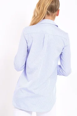 Rebellious Fashion Blue Striped Floral Embroidered Shirt - Gianna