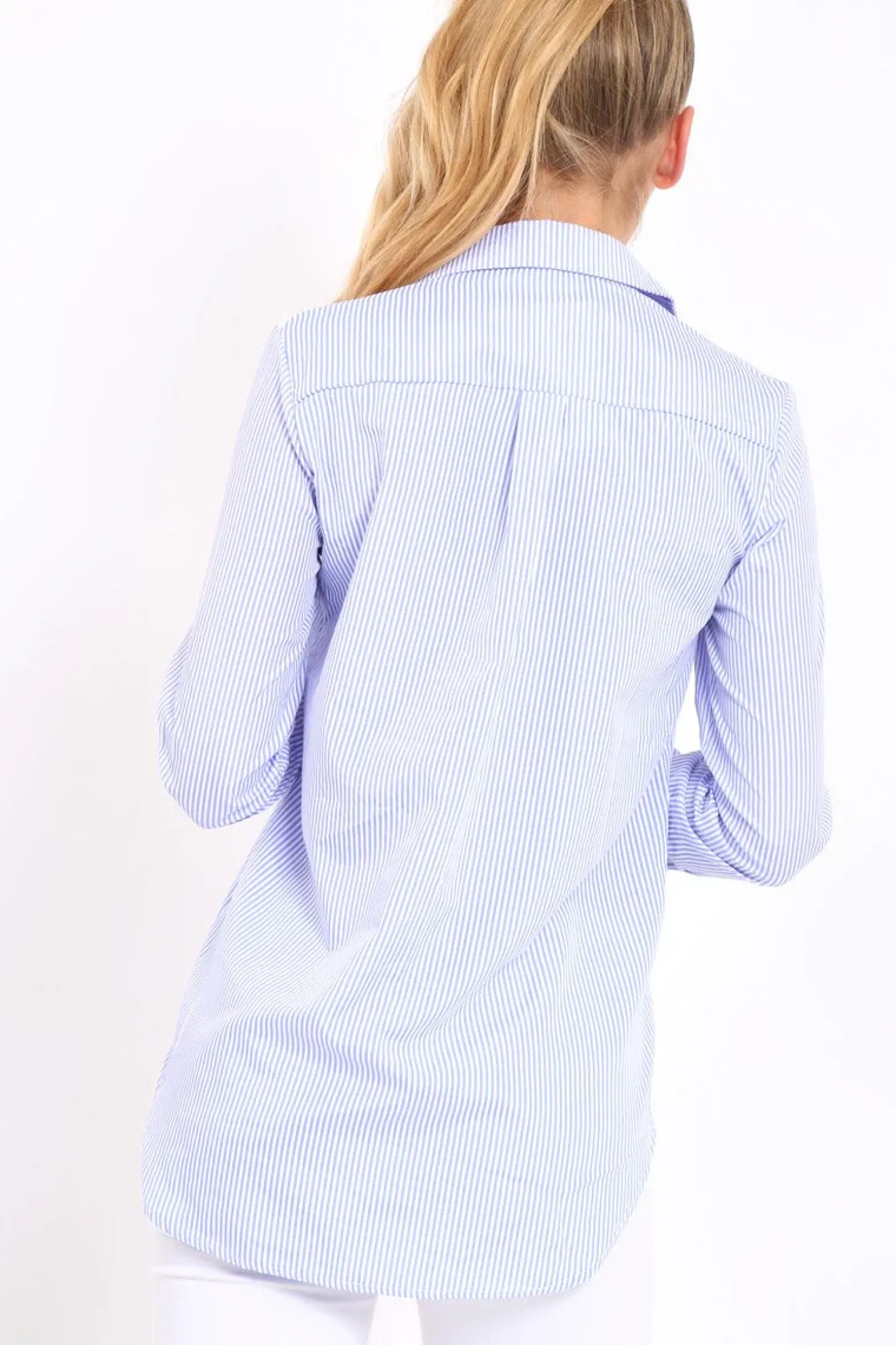 Rebellious Fashion Blue Striped Floral Embroidered Shirt - Gianna