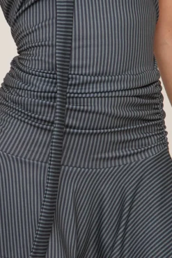 Rebellious Fashion Blue Striped Halter Neck Mini Dress - Cailin