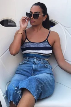 Rebellious Fashion Blue Stripe Knitted Cami Top - Emelly