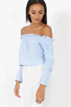 Rebellious Fashion Blue Stripe Off Shoulder Crop Top - Violetta