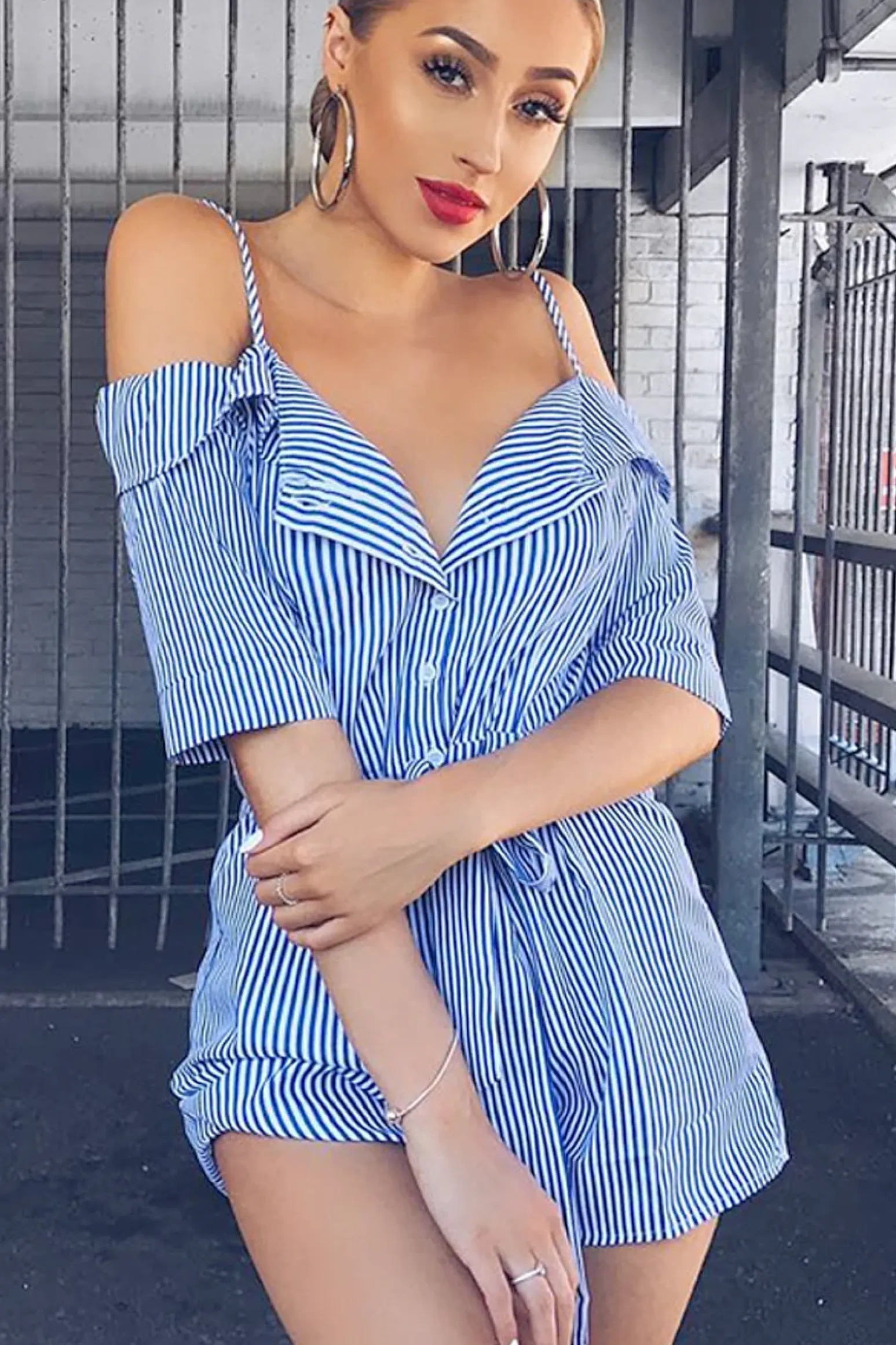 Rebellious Fashion Blue Stripe Playsuit - Carlynn