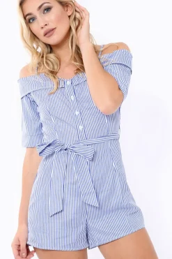 Rebellious Fashion Blue Stripe Playsuit - Carlynn