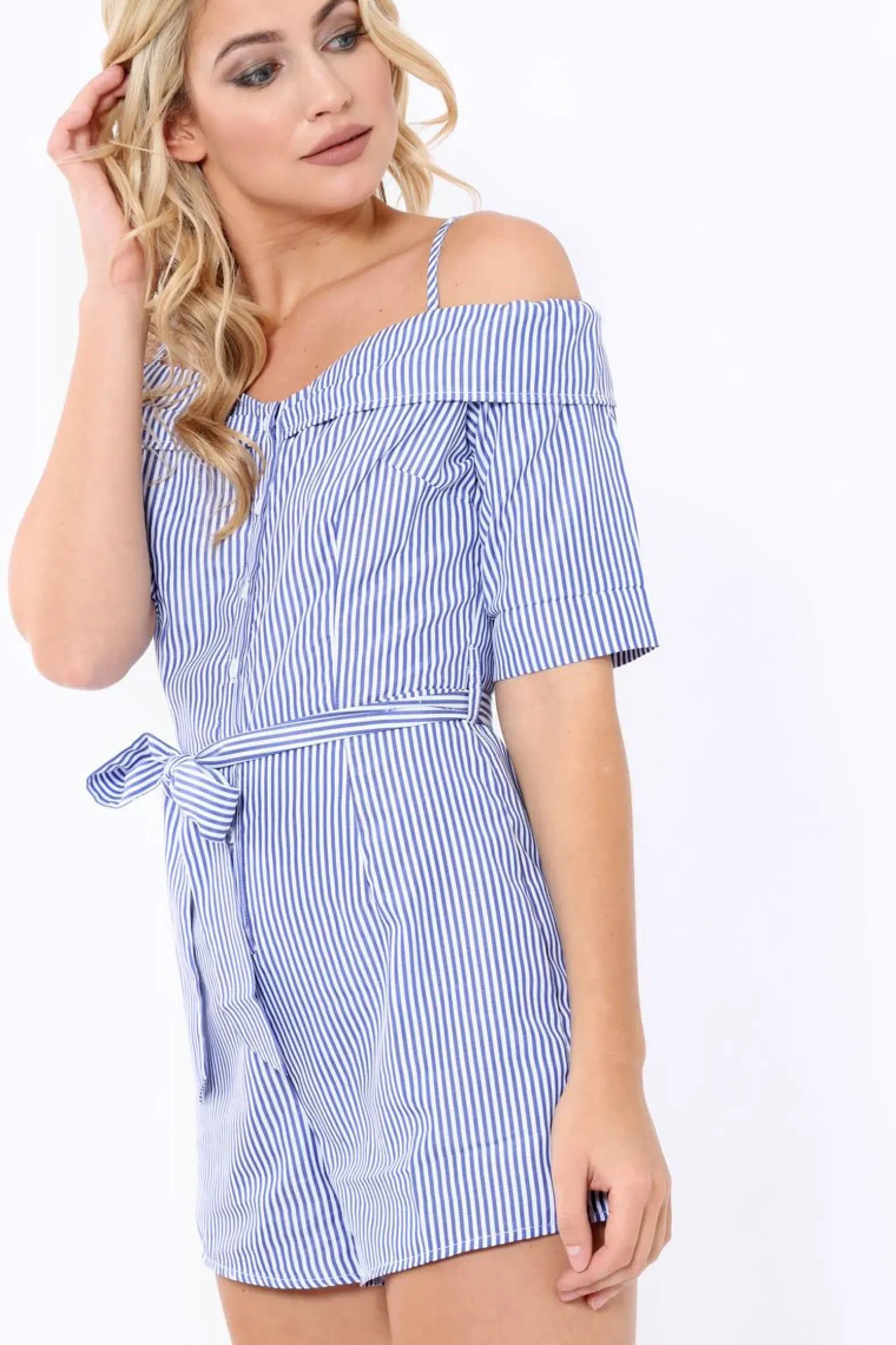 Rebellious Fashion Blue Stripe Playsuit - Carlynn