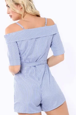Rebellious Fashion Blue Stripe Playsuit - Carlynn
