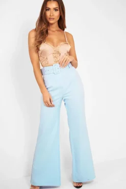 Rebellious Fashion Blue Tailored Wide Leg Belted Trousers - Chenelle