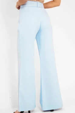 Rebellious Fashion Blue Tailored Wide Leg Belted Trousers - Chenelle