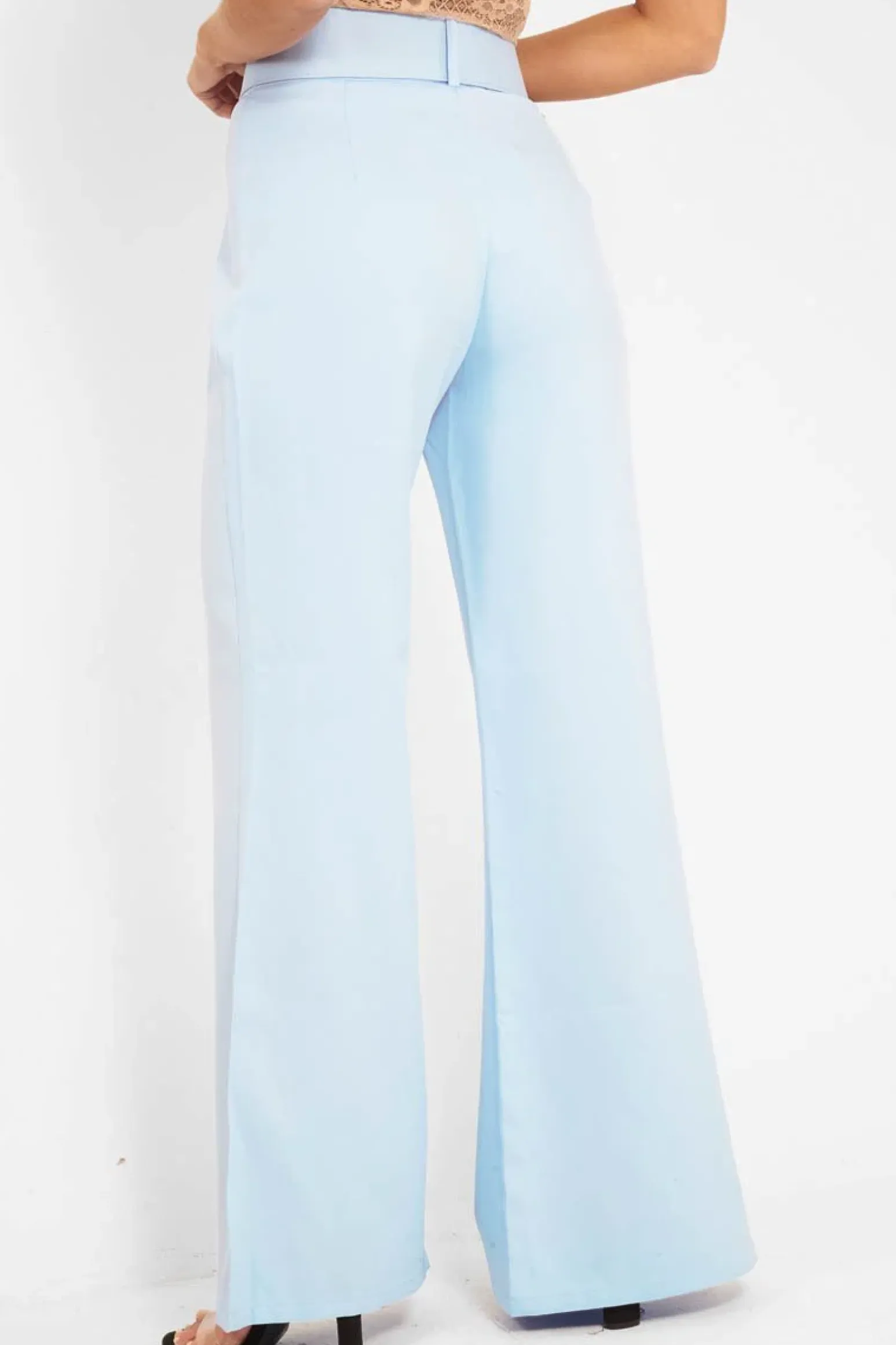 Rebellious Fashion Blue Tailored Wide Leg Belted Trousers - Chenelle