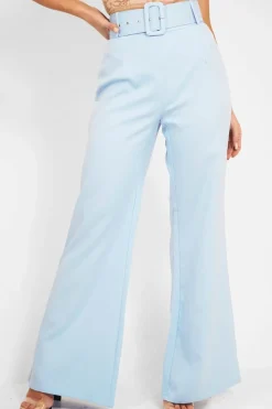 Rebellious Fashion Blue Tailored Wide Leg Belted Trousers - Chenelle