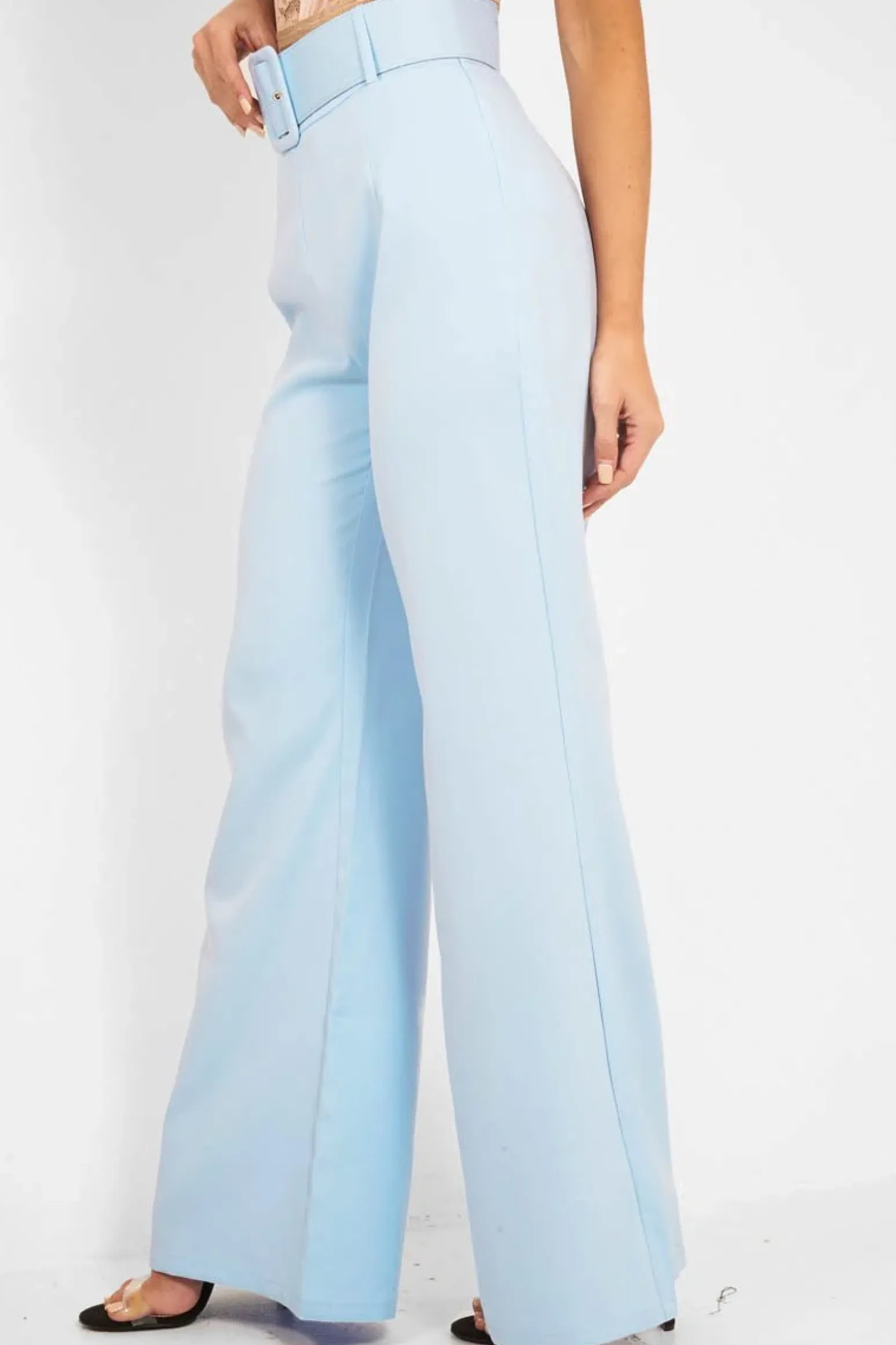 Rebellious Fashion Blue Tailored Wide Leg Belted Trousers - Chenelle