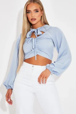 Rebellious Fashion Blue Tie Bow Crop Top - Izzie