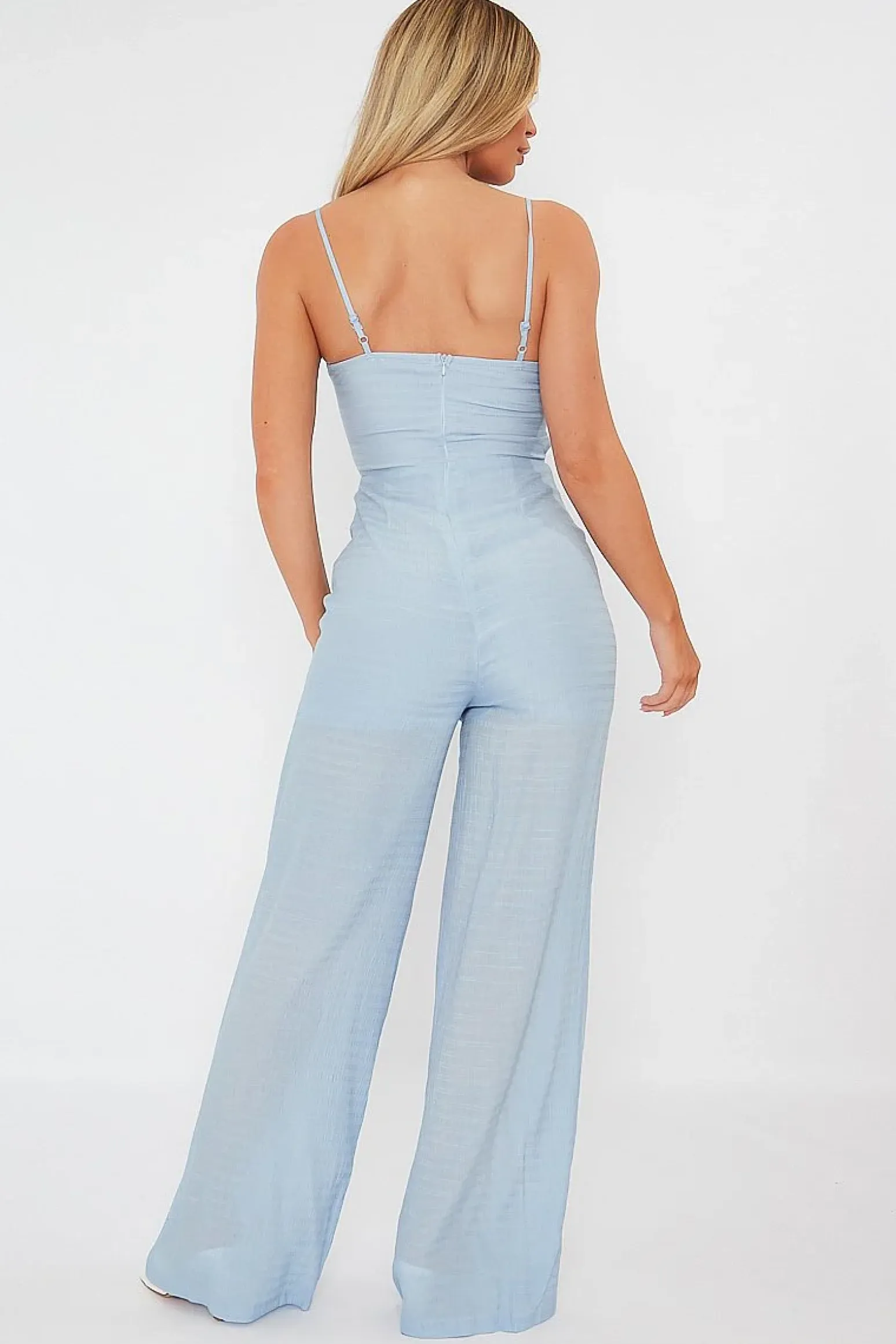 Rebellious Fashion Blue Tie Detail Wide Leg Jumpsuit - Josilyn