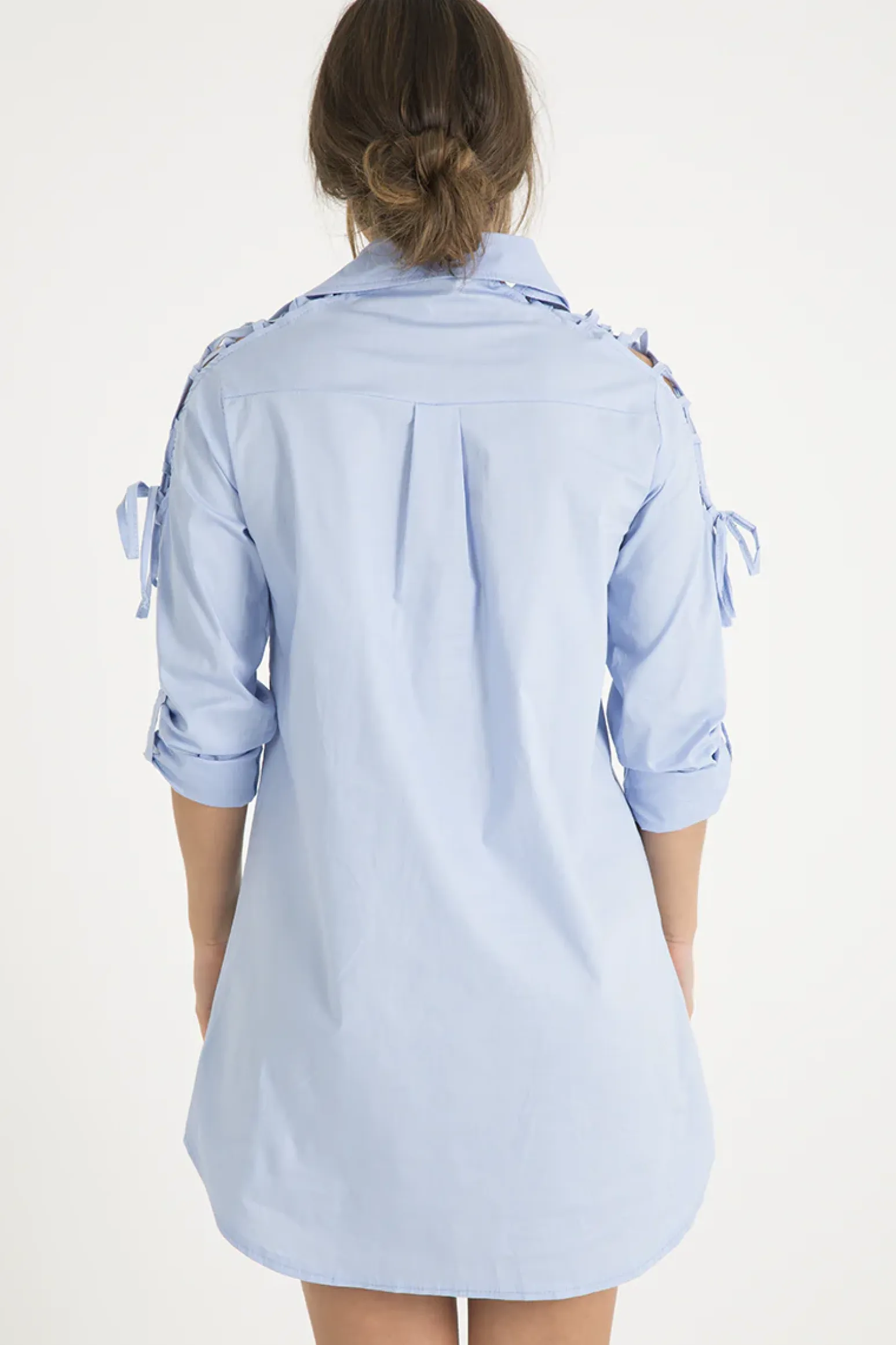 Rebellious Fashion Blue Tied Shoulder Oversized Shirt Dress - Helen