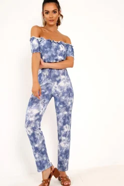 Rebellious Fashion Blue Tie Dye Bardot Jumpsuit - Kenzington