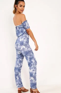 Rebellious Fashion Blue Tie Dye Bardot Jumpsuit - Kenzington