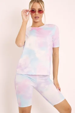 Rebellious Fashion Blue Tie Dye T-shirt and Cycling Shorts Co-ord - Emmalin