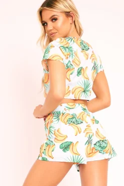 Rebellious Fashion Blue Tropical Print Crop Top and Shorts Co-ord - Olivia